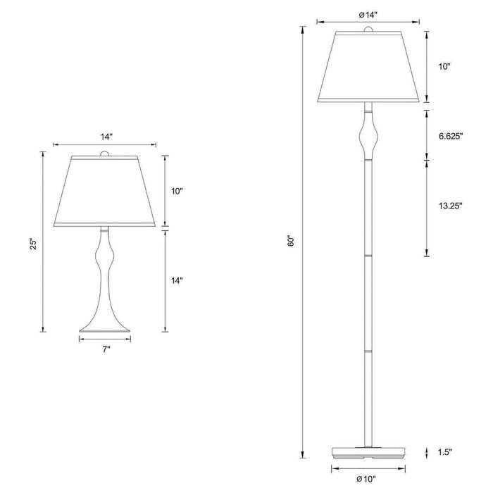 3 Piece Lamp Set, Floor Lamp And 2 Table Lamps - Silver