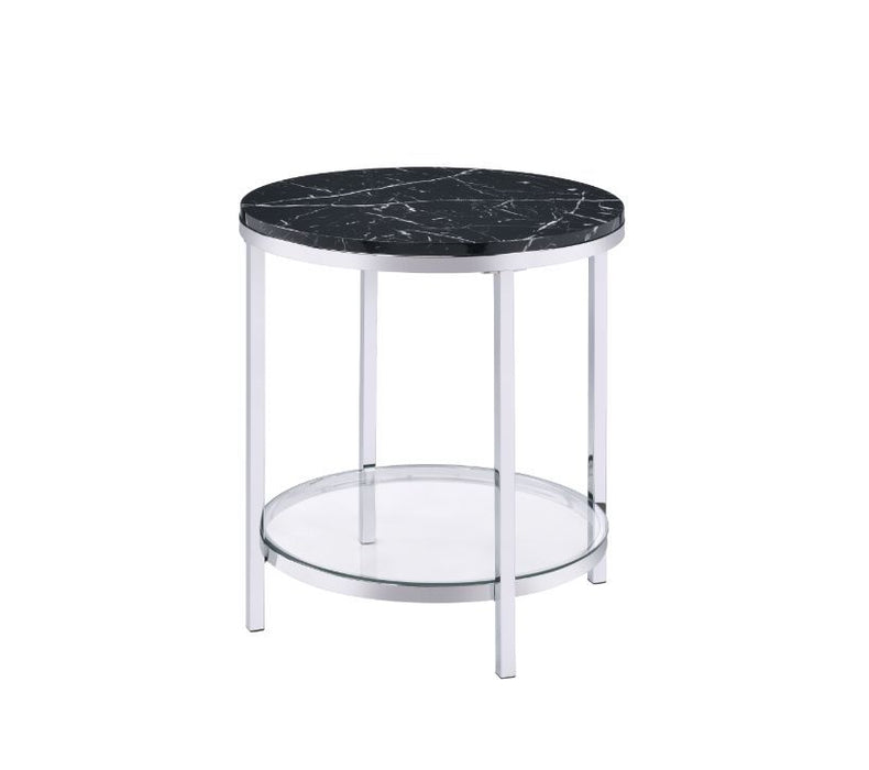 Virlana - End Table - Faux Black Marble Top & Chrome