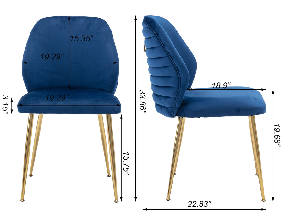 Modern Dining Chair (Set of 2), Woven Velvet Upholstered Side Chairs With Barrel Backrest And Gold Metal Legs, Accent Chairs For Living Room Bedroom, Blue
