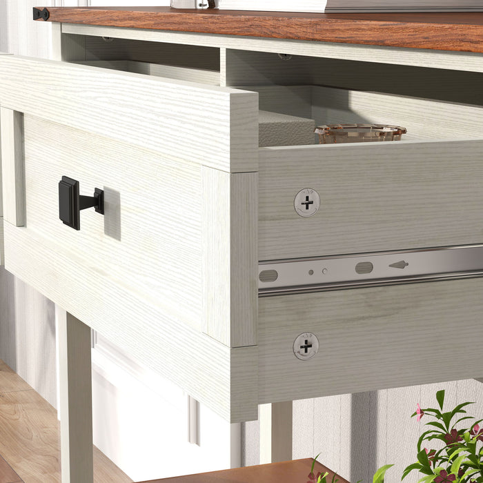 Farmhouse Style Console Table With 2 Drawers And Bottom Storage Shelf