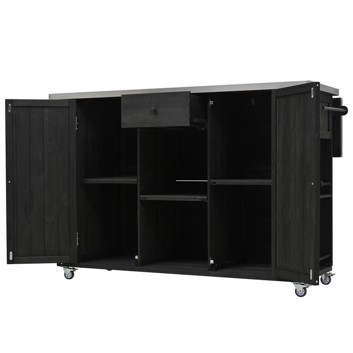 Outdoor Kitchen Island With Stainless Steel Top, Ample Storage Space, Towel And Spice Racks And A Bottle Opener