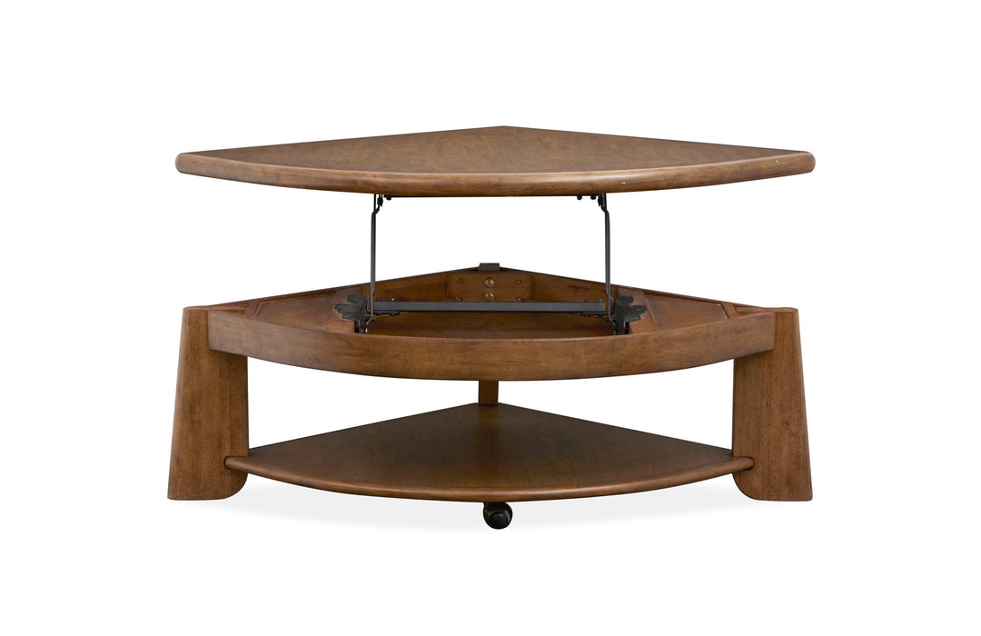 Tanner - Pie Shaped Lift Top Cocktail Table With Casters - Tawny Brown