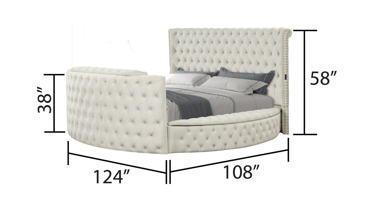 Maya Modern Style Crystal Tufted King Bed Made With Wood In Cream