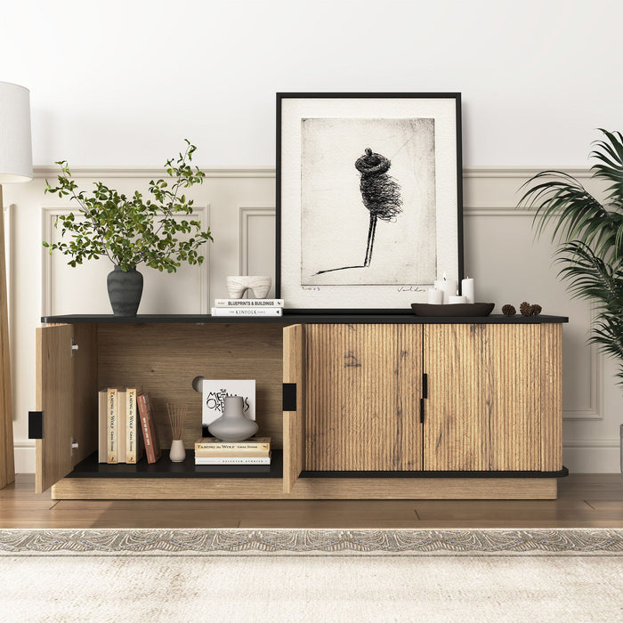 Grain 4 Door TV Cabinet, An Ideal Choice For TV And Item Storage In Modern Homes, A Perfect Blend Of Nordic And Modern Minimalist Styles - Black