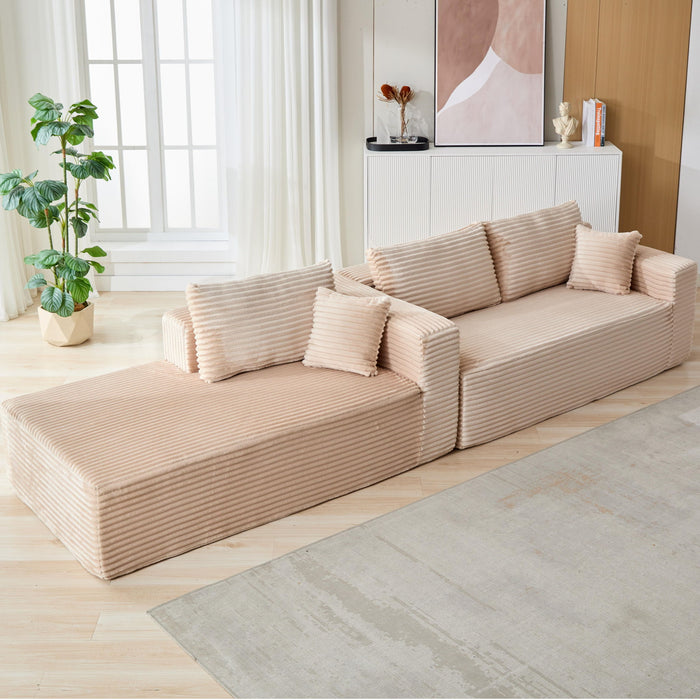 Compression Sectional Couch With Comfy Chaise, Boneless L Shape Sofa With Deep Seat