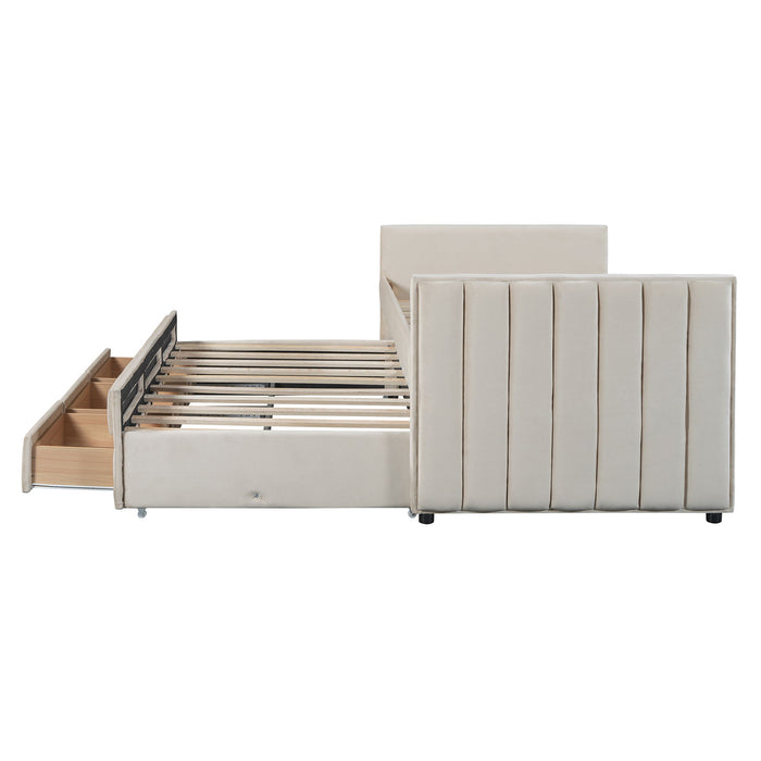 Upholstered Daybed With Trundle And Drawers