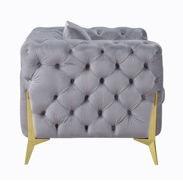 Jelanea - Chair With Pillow - Gray Velvet & Gold