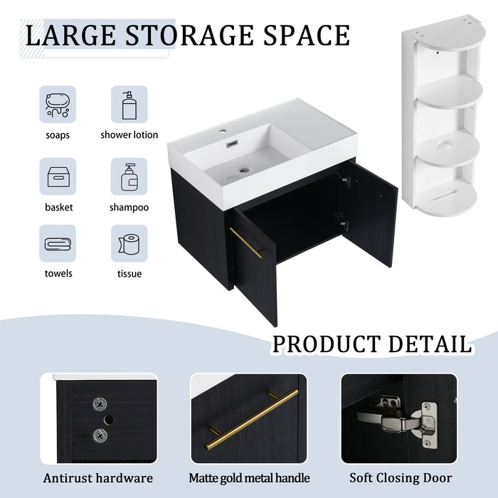 Modern Wall Mounted Bathroom Vanity With Resin Sink And Storage Rack