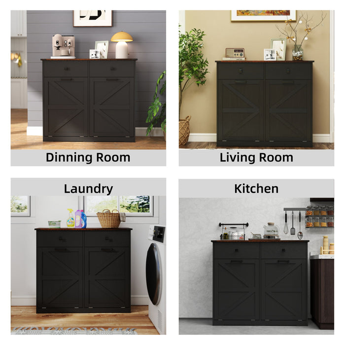 Double Tilt Out Trash Cabinet With Hideaway Drawer And Barn Door Style