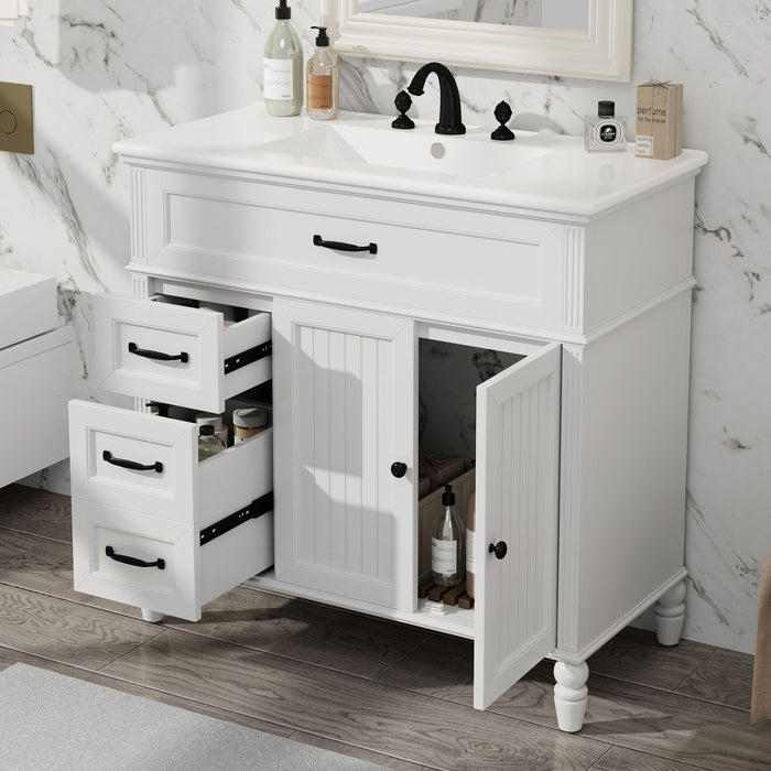 Bathroom Vanity With Sink, 2 Door Storage With Soft Closing Hinges - White