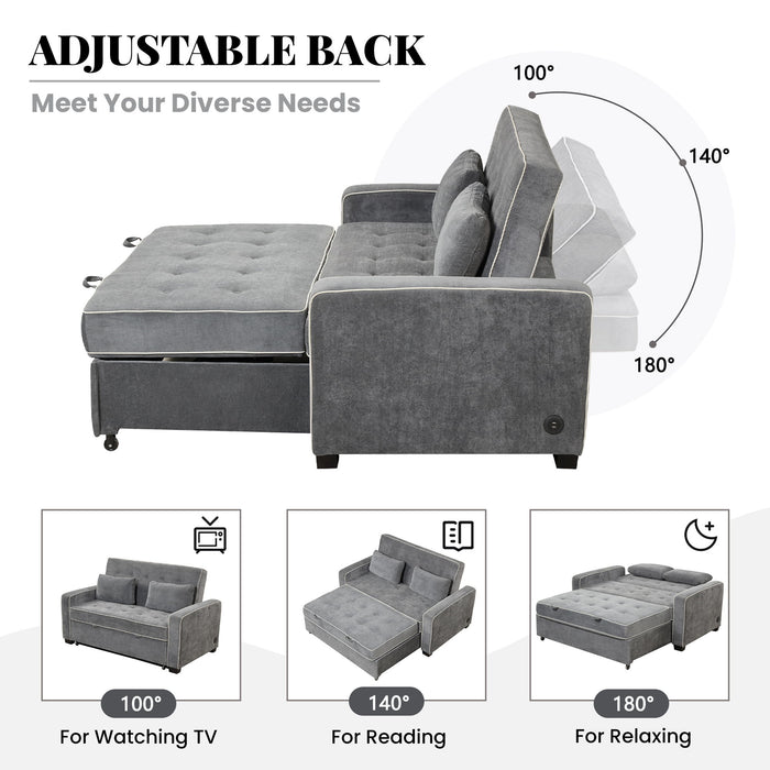 Upholstered Sleeper Bed Sofa With Dual USB Charging, Adjustable Backrest
