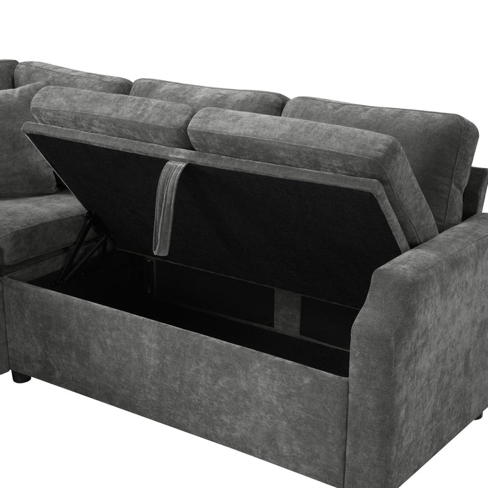 Modern L Shaped Sectional Sofa Bed With Hidden Storage Chenille Upholstery