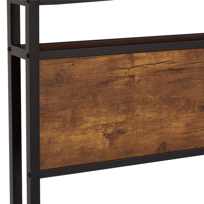 Modern Metal Platform Bed Frame With Wooden Headboard And Footboard, USB Charging Station, LED Lights, 2 Drawers