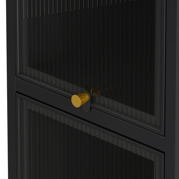 Glass Door Cabinet With Tier Storage