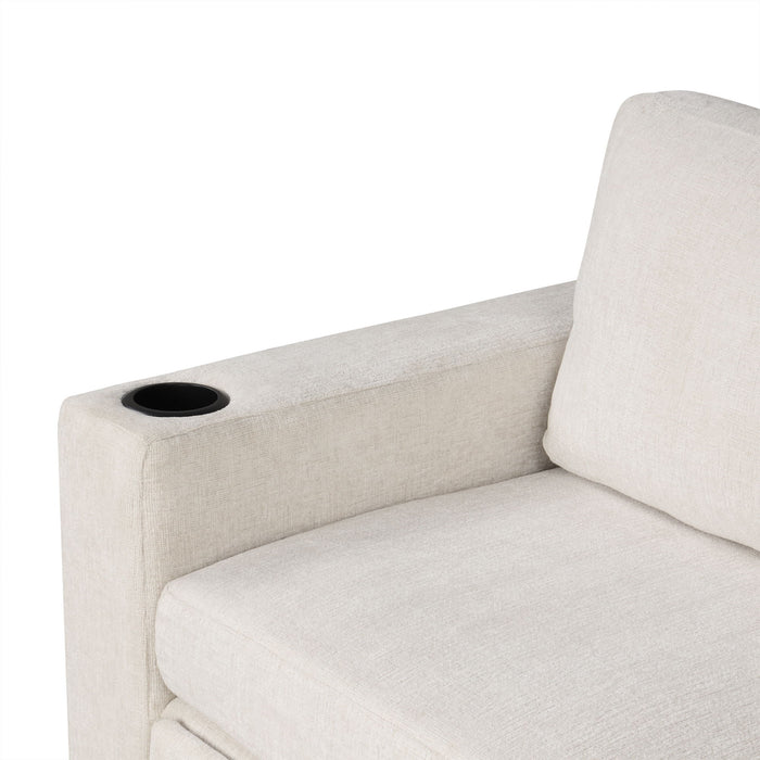 2 Seater Loveseat Sofa With Pull Out Bed, USB Charging, Dual Cup Holders - Beige