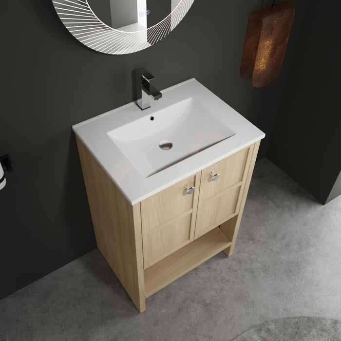 Modern Freestanding Bathroom Vanity With Ceramic Sink And Soft Closing Doors