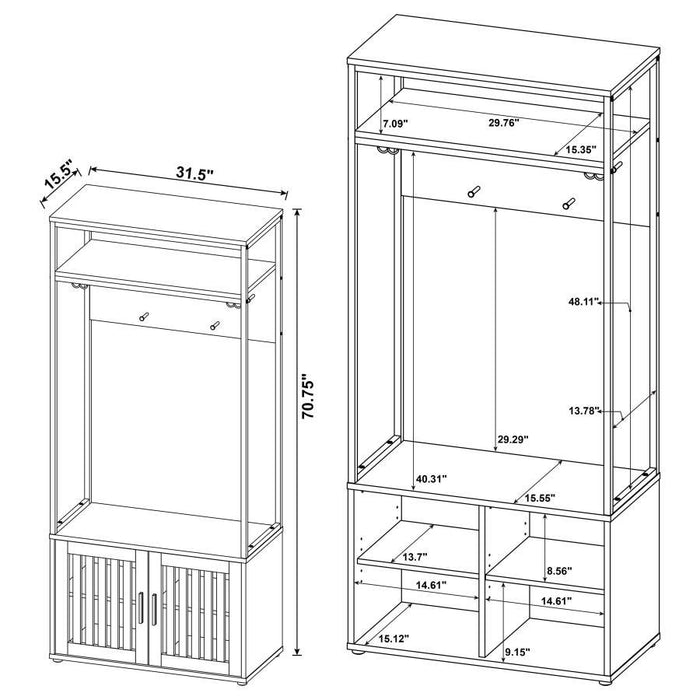 Quincy - 2 Door Coat Rack Hall Tree Storage Bench - Dark Pine