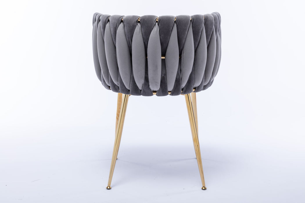 Modern Design Golden Metal Frame Velvet Fabric Dining Chair With Golden Legs, (Set of 2) - Gray