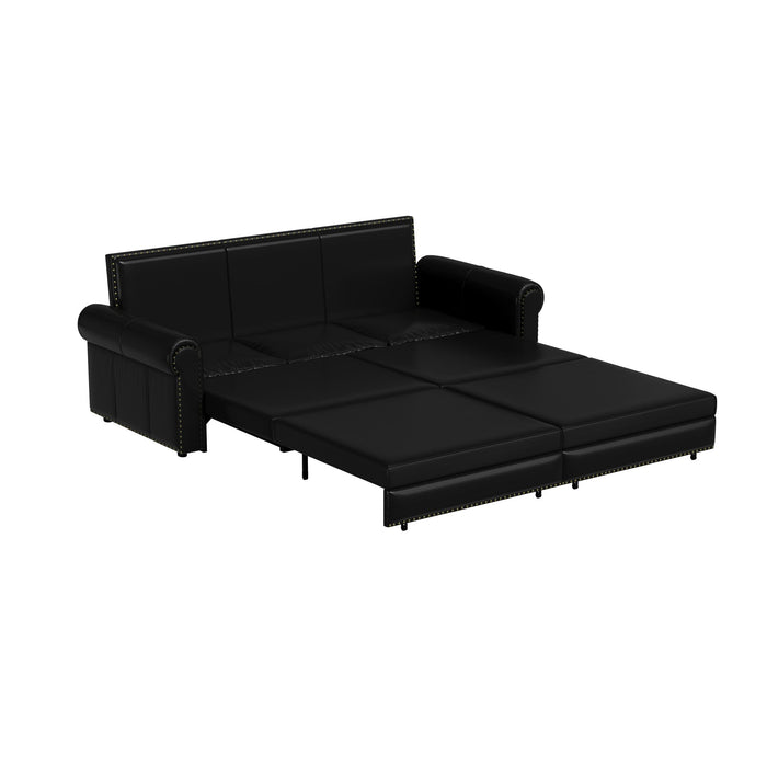 3 In 1 Convertible Sleeper Sofa With Nailhead Trim & Rolled Arm