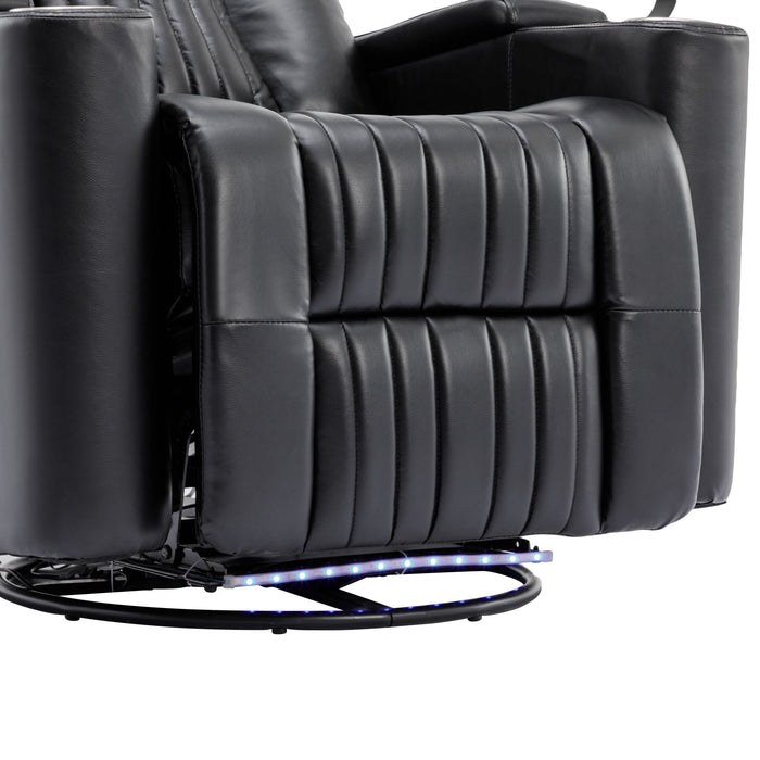 270° Power Swivel Recliner Home Theater Chair With Hidden Arm Storage, LED Light, Cup Holder, And Tray Table