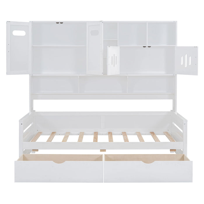 Daybed With All-In-One Cabinet And Shelf