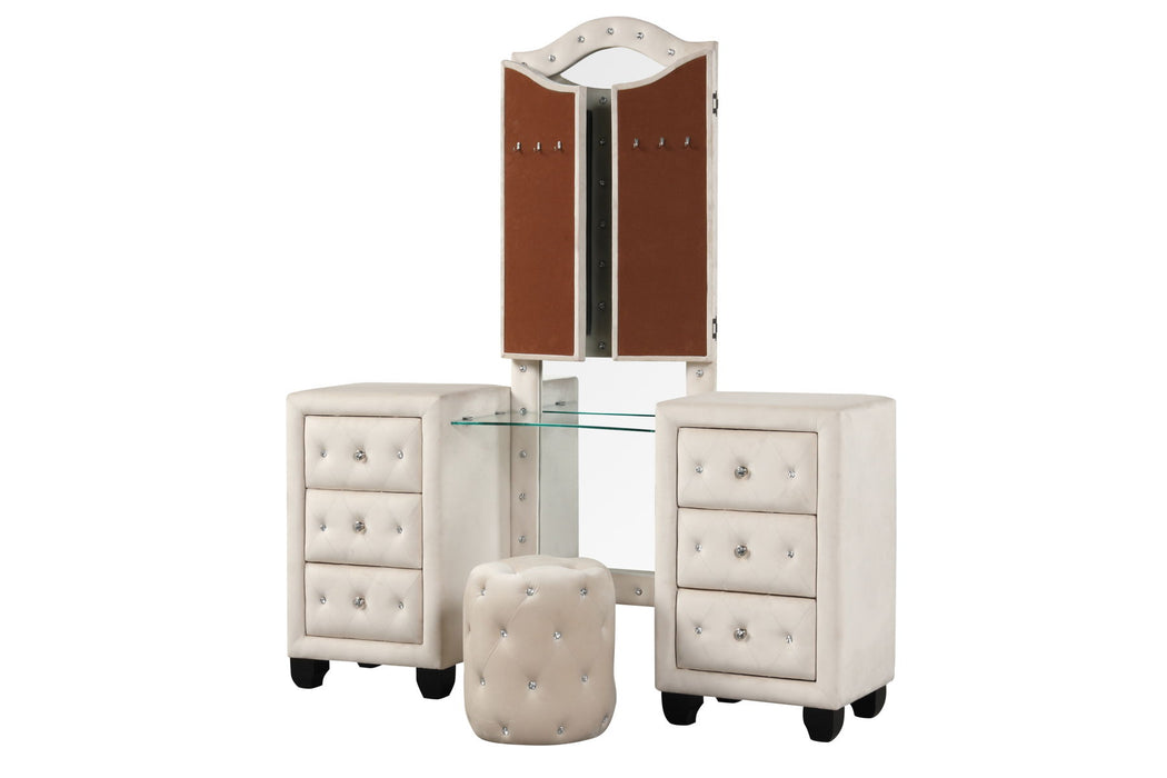 Sophia Crystal Tufted Queen 4 Pieces Vanity Bedroom Set Made With Wood In Cream