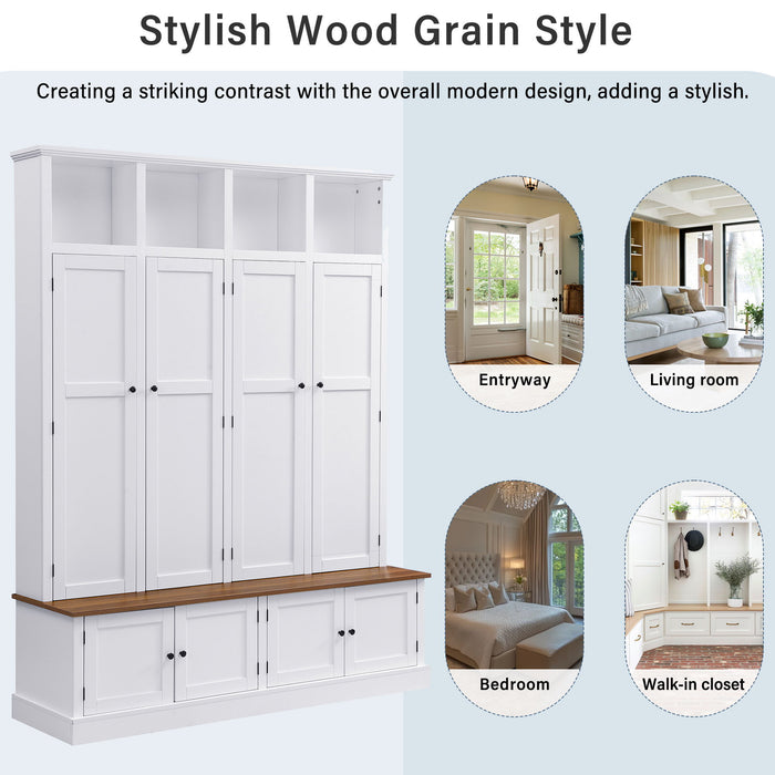 Hall Tree With Bench And Cabinet, 4 In 1 Entryway Bench With Coat Rack