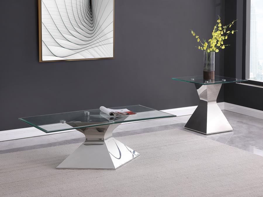 Jenny - Glass Top Stainless Steel Table