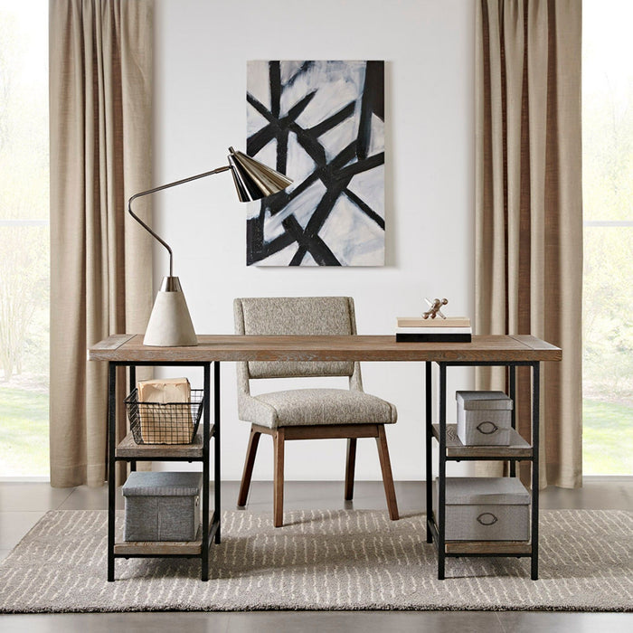 Industrial Style Metal Frame Accent Desk With Side Shelving - Gray