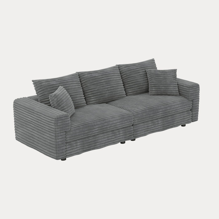 Plush Corduroy 4 Seat Sofa, Modern Comfy Upholstered Sofa Cloud Couch, Deep Seat Couches With Soft Pillows