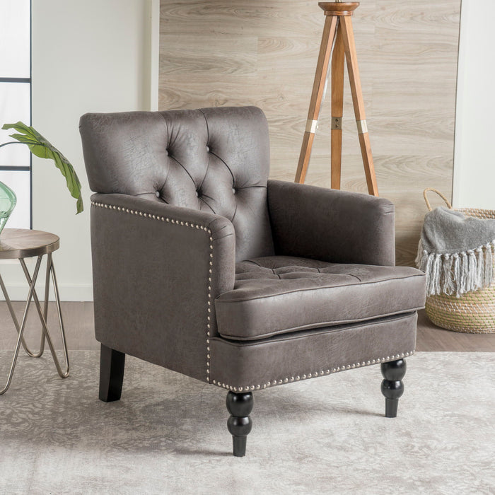 Vitality - Club Chair With Button Tufted Diamond Stitching And Turned Legs