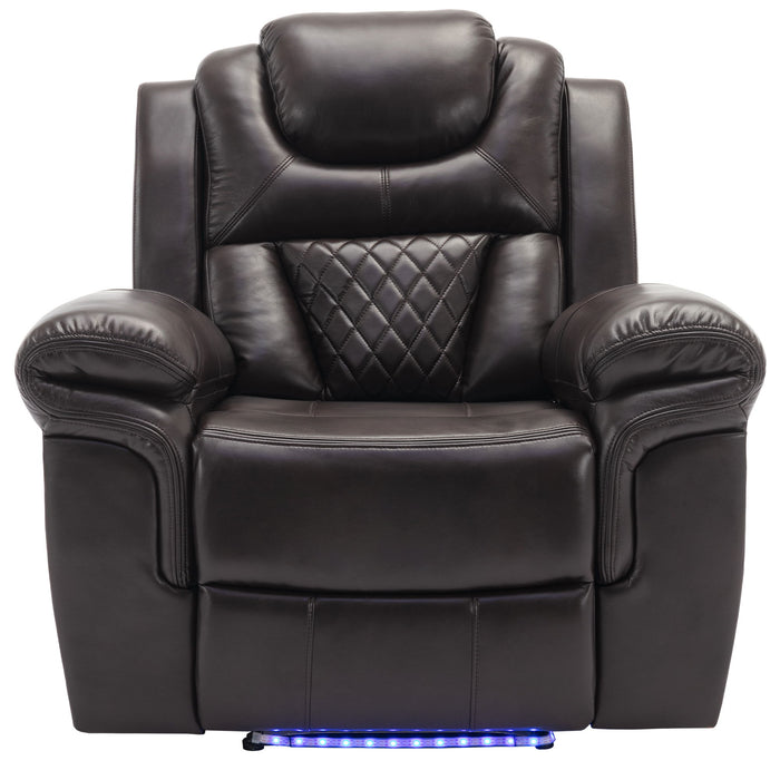 3 Pieces Recliner Sofa Sets Home Theater Seating Manual Recliner Chair & Center Console And LED Light Strip For Living Room - Brown