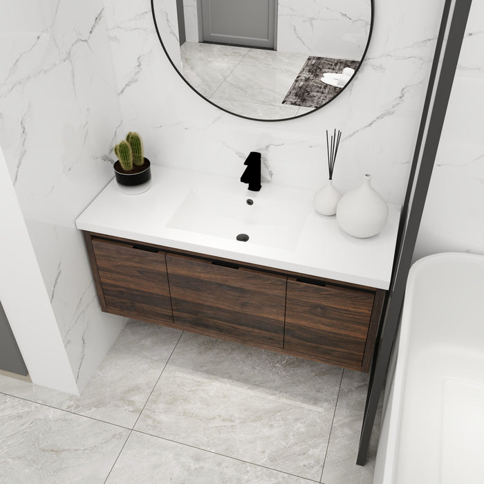 Floating Bathroom Vanity With Resin Sink And Soft Close Doors