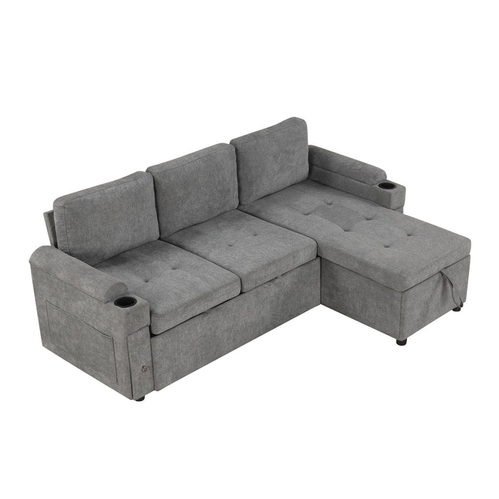 Convertible L Shaped Sofa Couch With Storage, Cup Holders, USB Ports