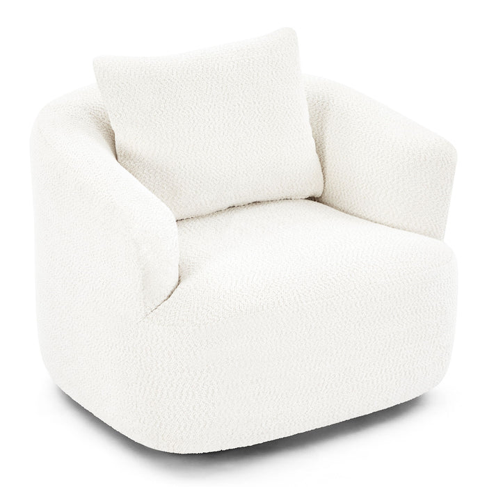 360° Swivel Barrel Sofa Chair With Throw Pillow, Chenille Upholstered Accent Chair