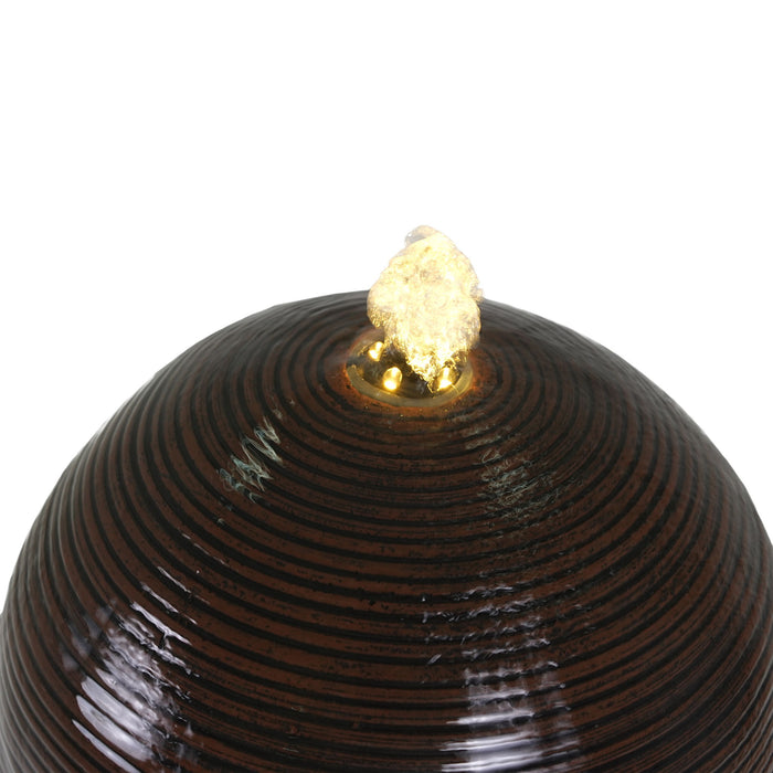 35.5" Tall Column Fountain With LED Lights, Retro Outdoor Decor, Weather Resistant Feature - Dark Brown