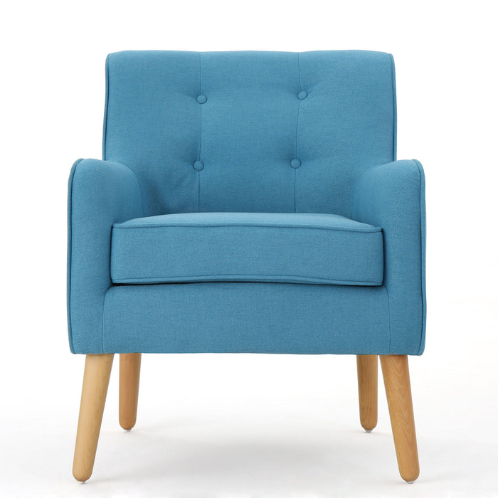 Modern Arm Chair With Tufted Back And Wooden Legs