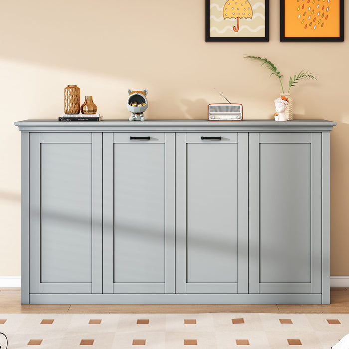 Twin Size Murphy Bed With Cabinet Storage - Gray