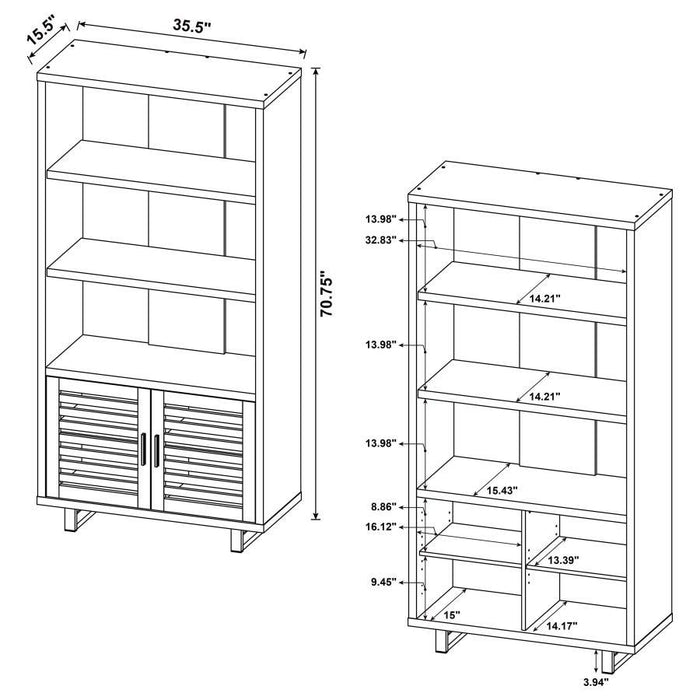 Maddox - 3-Shelf Cabinet Bookcase - Walnut