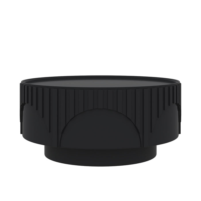 Round Fluted Drum Coffee Table With Sturdy Base For Living Room