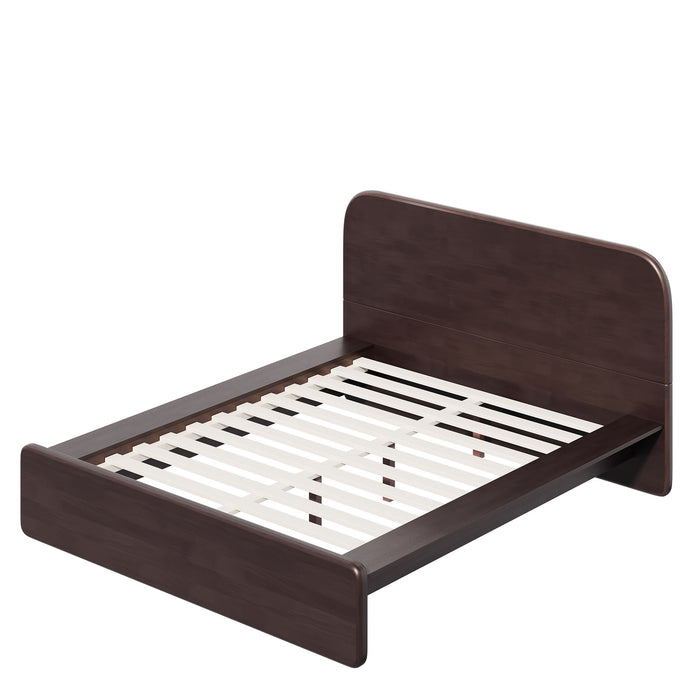Queen Size Platform Bed Frame With Rounded Headboard - Walnut