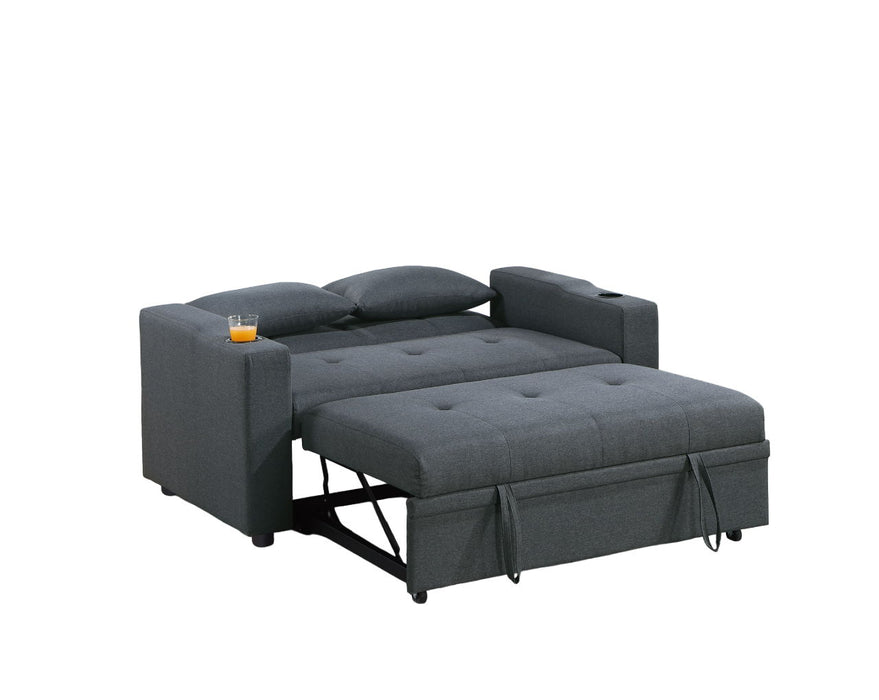 Contemporary Charcoal Sleeper Sofa Pillows Plush Tufted Seat Convertible Sofa Width Cup Holder Polyfiber Couch Living Room Furniture