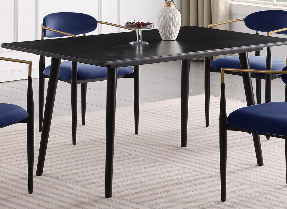 Modern Contemporary 5 Pieces Dining Set Black Sintered Stone Table And Blue Chairs Fabric Upholstered Stylish Furniture