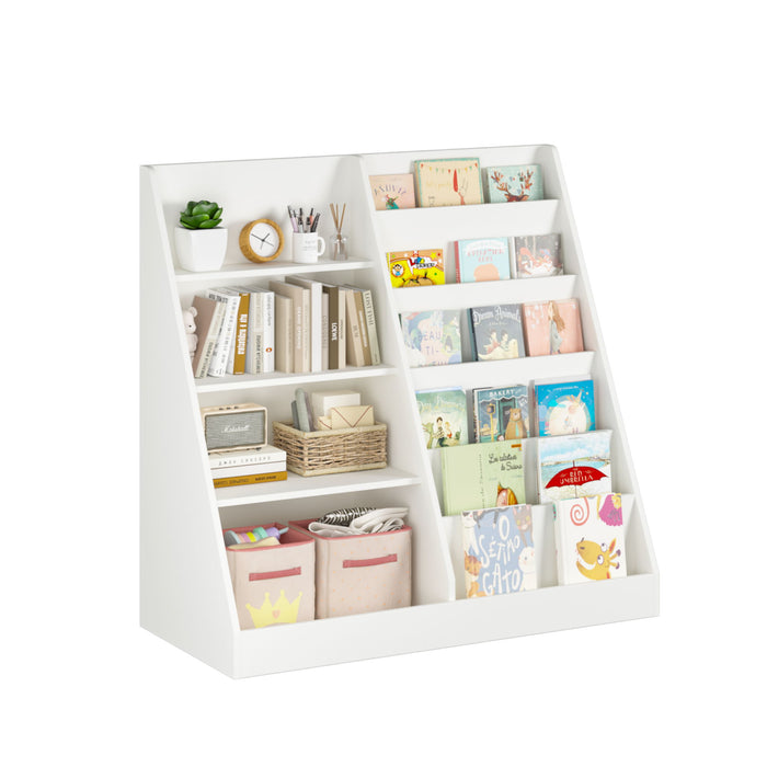 Bookshelf And Toy Storage Organizer, 4 Tier Bookcase With Display Stand For Playroom
