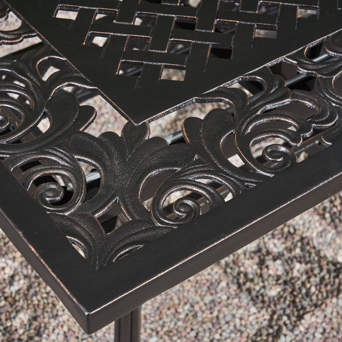 Outdoor Extendable Aluminum Dining Table With Pattern Table Top And Curved Legs - Copper