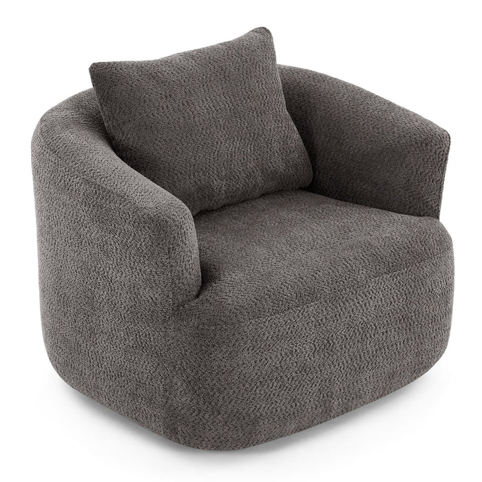 360° Swivel Barrel Sofa Chair With Throw Pillow, Chenille Upholstered Accent Chair