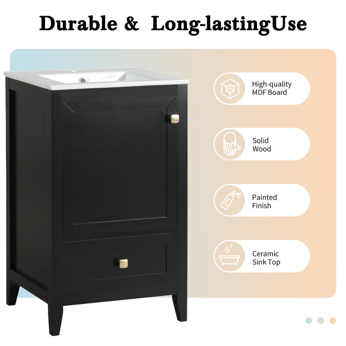 20" Bathroom Vanity With Sink Cabinet With Soft Closing Door, Drawer & Storage Rack - Black