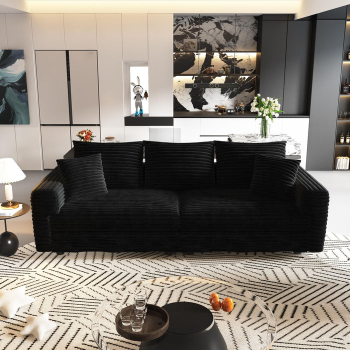 Plush Corduroy 4 Seat Sofa, Modern Comfy Upholstered Sofa Cloud Couch, Deep Seat Couches With Soft Pillows