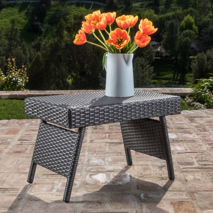 Outdoor Wicker Table With Rectangular Tabletop - Gray