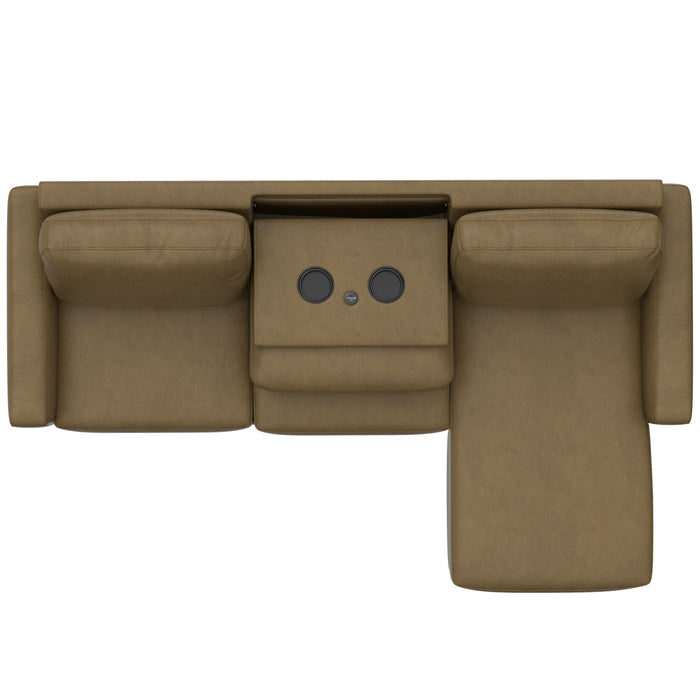 2 Piece Sofa With Chaise, Comfortable Seating For 3, Tapered Feet, USB Charging Console - Brown